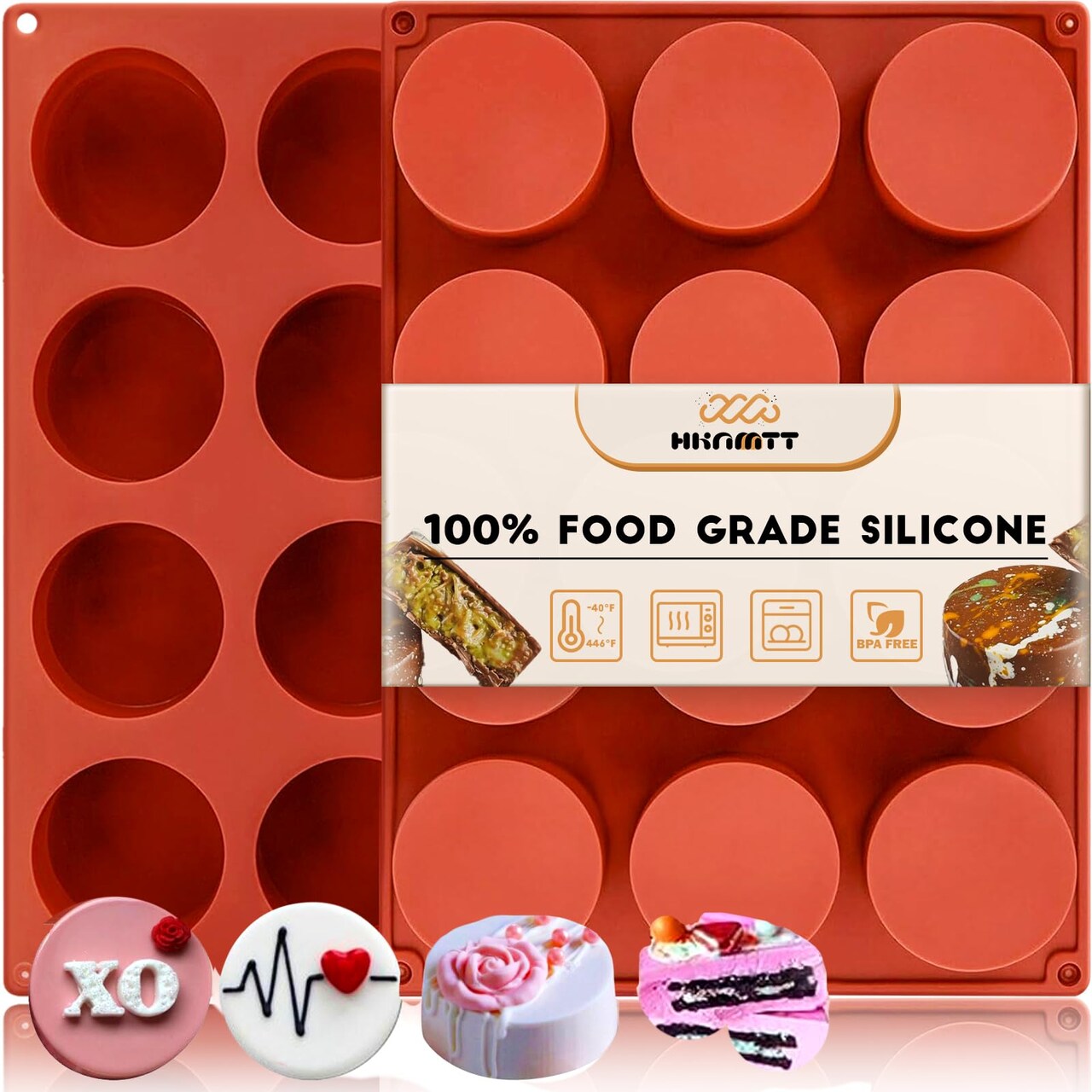 Round Silicone Molds 2 PCS, 12-Cavity 2.1" Cylinder Chocolate Covered Cookie Mold, Food Grade Non-Stick Baking Moulds Compatible Oreos Candy Handmade Soap Pudding Jello Mini Cake Jelly Brownie